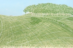 Chanctonbury Ring II: Limited edition reduction linocut. Edition of 11, image measures 60 x 21cm SOLD OUTLimited edition reduction linocut. Edition of 11, image measures 60 x 21cm SOLD OUT