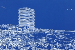 East Beach, Worthing: Limited edition linocut Edition of 16, image measures 60 x 21cm.