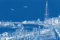 Littlehampton - River Arun: a limited edition linocut Edition of 25, image measures 28.5 x 16.5 cm