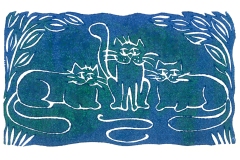 Three Cats: Open edition linocut in various colourways Image measures 14 x 8cm