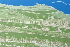 Cissbury Ring: Limited edition reduction linocut Edition of 15, image measures 40 x 13cm