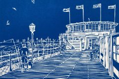 Fishing from the Pier: Limited edition linocut Edition of 30, image measures 8 x 6"