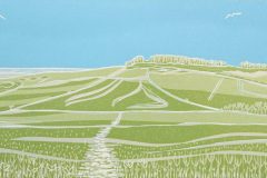 Lancing Ring: limited edition reduction linocut Edition  of 22, measures 40.5 x 13cm