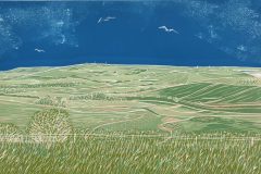 Looking East from Steyning Bowl: Limited edition reduction linocut Edition of 16, image measures 40 x 25cm