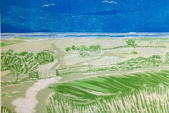 Looking Out to Sea: Limited edition reduction linocut Edition of 14, image measures 8 x 6" SOLD OUT