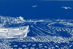 Waiting for the Tide: Limited edition linocut Edition of 30, image measures  40 x 13cm