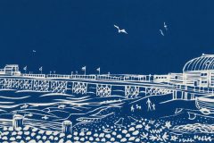 Worthing Pier II: Limited edition linocut. Edition of 30, measures 39 x 12cm