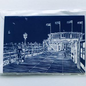 Fishing from the Pier greetings card, from limited edition linocut
